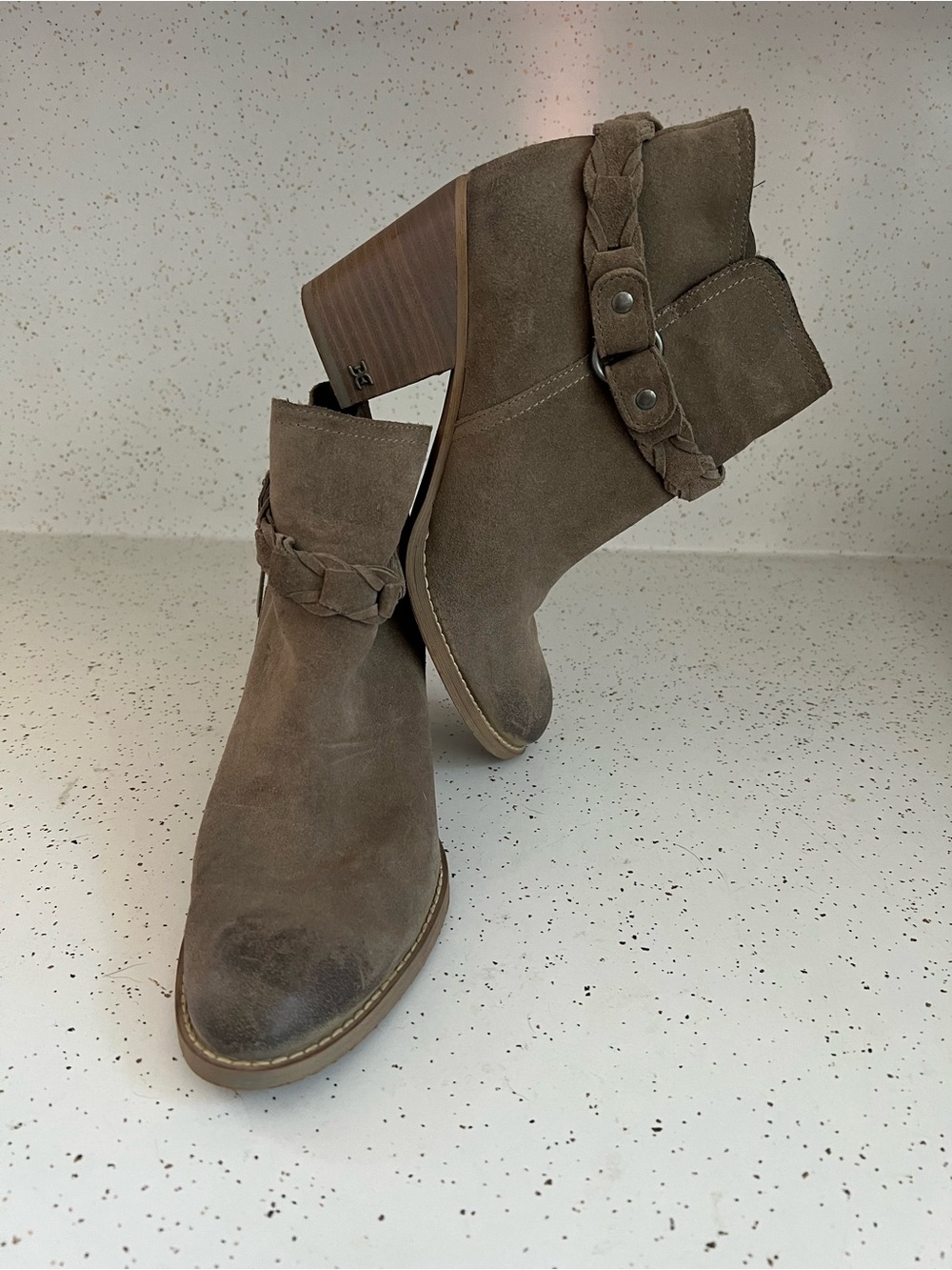 Sam Edelman Braided Strap Suede Ankle Boots - Brown